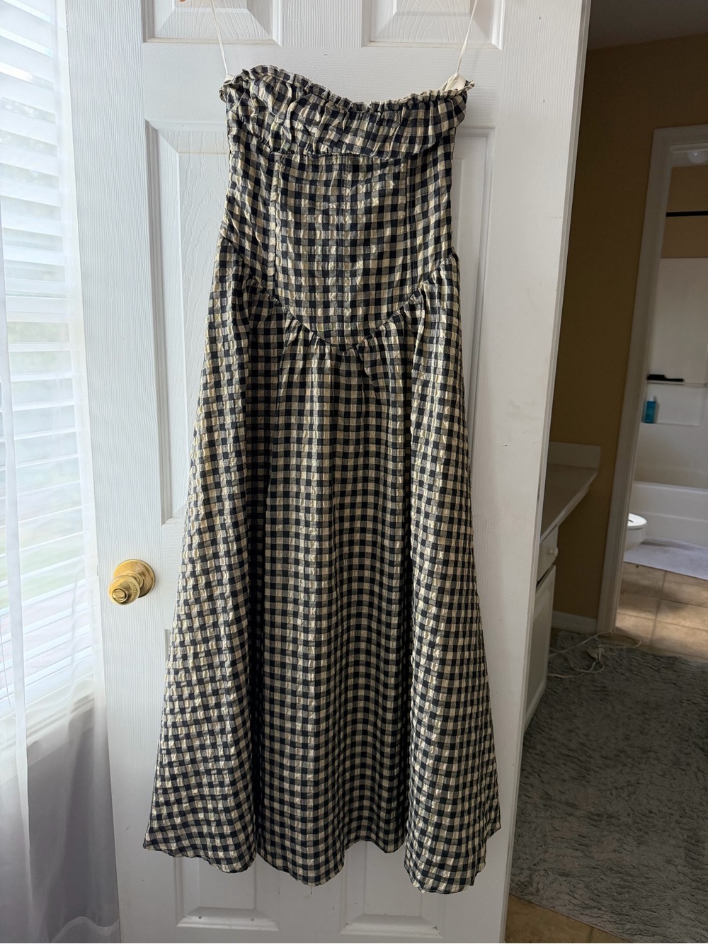 Smocked High-Waist Gingham Maxi Skirt - Black & Cream